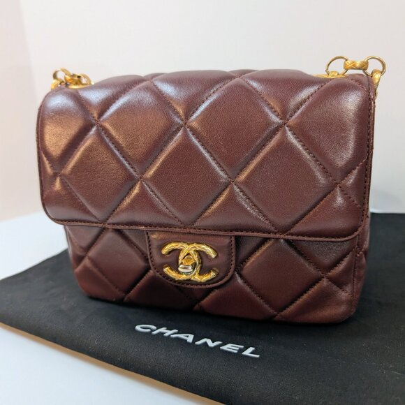 Chanel Bordeaux (Burgundy) Quilted Lambskin Bijoux Logo Chain Square Flap Bag - Picture 16 of 16